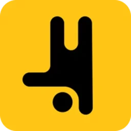 A black, stylized figure doing a one-handed handstand on a yellow square background.