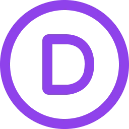A bold, purple letter "D" centered within a purple circle on a transparent background.