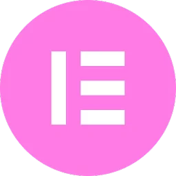 A white stylized "E" logo on a bright pink circular background, representing the Elementor website builder.