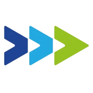 Three right-facing chevron arrows in a row, colored dark blue, light blue, and green from left to right, on a transparent background.