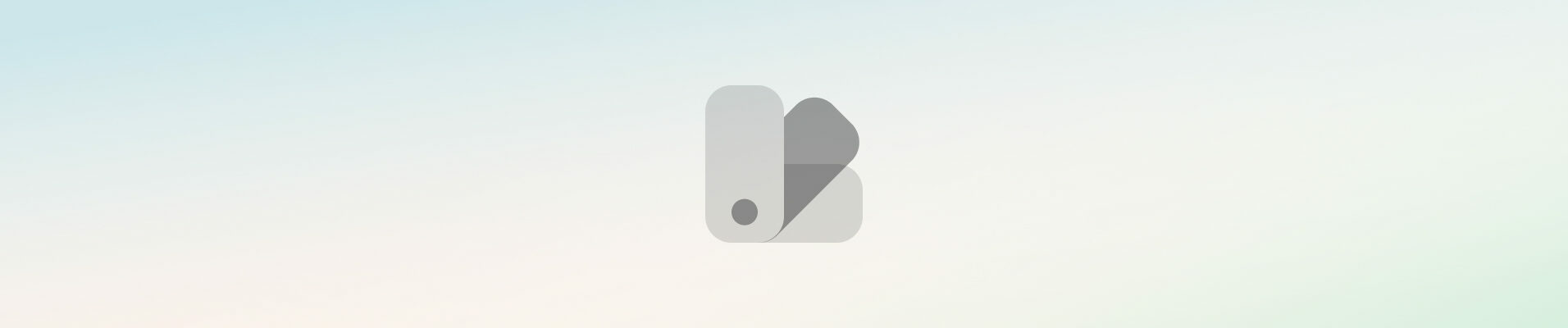 A black abstract shape resembling a stylized shield and droplet on a soft gradient background transitioning from light blue to pale green.