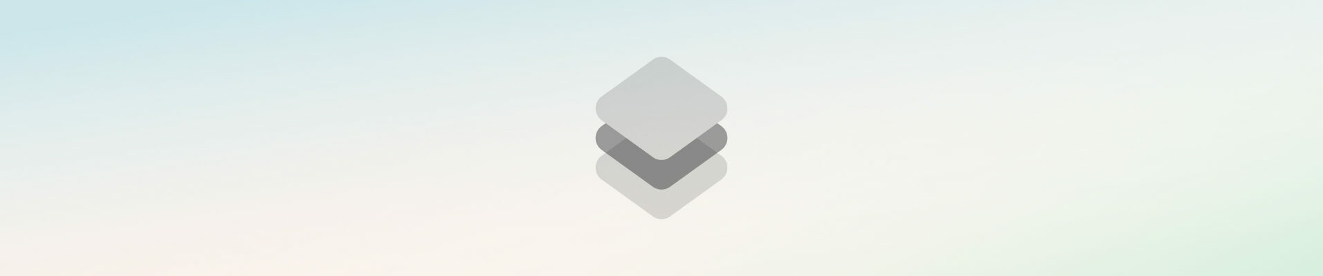 A minimalist black icon with six rounded rectangles stacked in two rows and a tilted rectangle placed above the top row, all on a light gradient background.