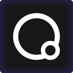 A white, stylized letter "Q" with a thick circular outline and a smaller circle overlapping its lower right side, set against a black background.